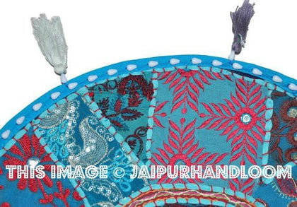 Blue XL 32" Big Round Floor Pillow Cushion round seating Bohemian Patchwork floor cushion pouf Vintage Indian Foot Stool Bean Bag-Jaipur Handloom
