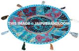 Blue XL 32" Big Round Floor Pillow Cushion round seating Bohemian Patchwork floor cushion pouf Vintage Indian Foot Stool Bean Bag-Jaipur Handloom