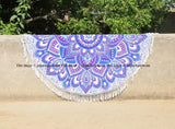 Blue and Purple Floral Ombre Medallion Mandala Roundie Beach Throw-Jaipur Handloom