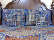 Blue bohemian patchwork bed cover India Embroidered Bedspread in Queen size-Jaipur Handloom