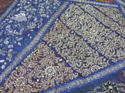 Blue bohemian patchwork bed cover India Embroidered Bedspread in Queen size-Jaipur Handloom