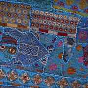 Blue embroidered queen bed cover vintage bohemian patchwork bedding set-Jaipur Handloom