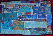 Blue embroidered queen bed cover vintage bohemian patchwork bedding set-Jaipur Handloom