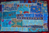 Blue embroidered queen bed cover vintage bohemian patchwork bedding set-Jaipur Handloom