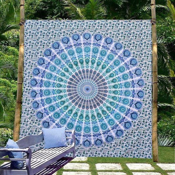 Blue hippie mandala tapestry dorm decor cheap tapestries bedspread-Jaipur Handloom