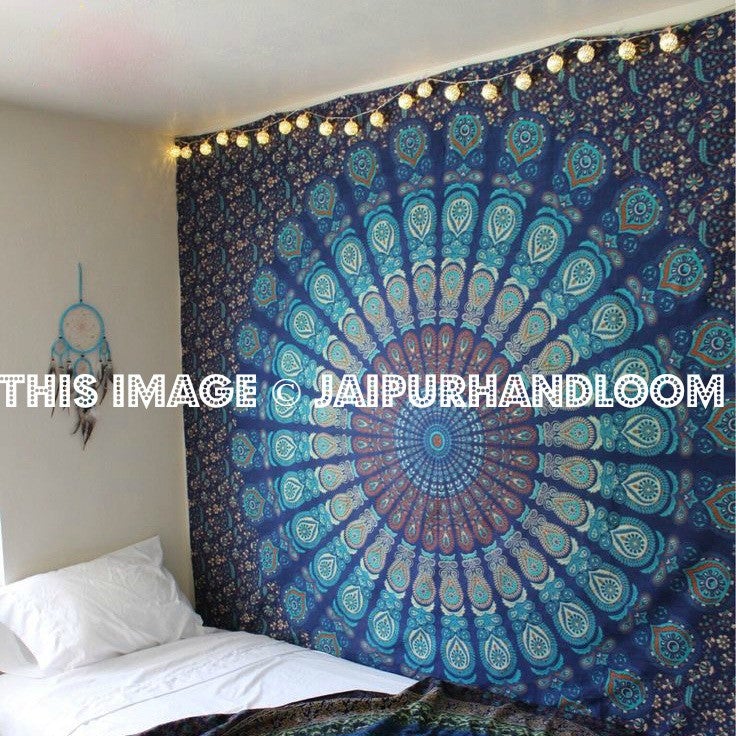 Blue hippie tapestry cute dorm tapestries psychedelic mandala yoga mat