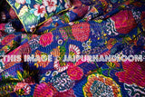 Blue kantha quilts Queen floral kantha blanket bedspread-Jaipur Handloom