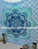 Blue ombre tapestry floral curtains hippie dorm room tapestry queen bedspread-Jaipur Handloom