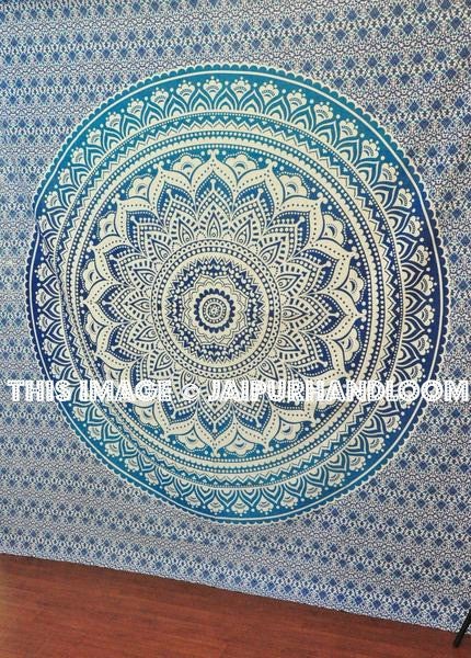 Blue ombre tapestry mandala tapestry hippie wall hanging-Jaipur Handloom