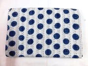 Blue polka dot kantha quilt queen kantha bedding bohemian kantha blanket throw-Jaipur Handloom