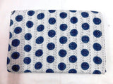 Blue polka dot kantha quilt queen kantha bedding bohemian kantha blanket throw-Jaipur Handloom