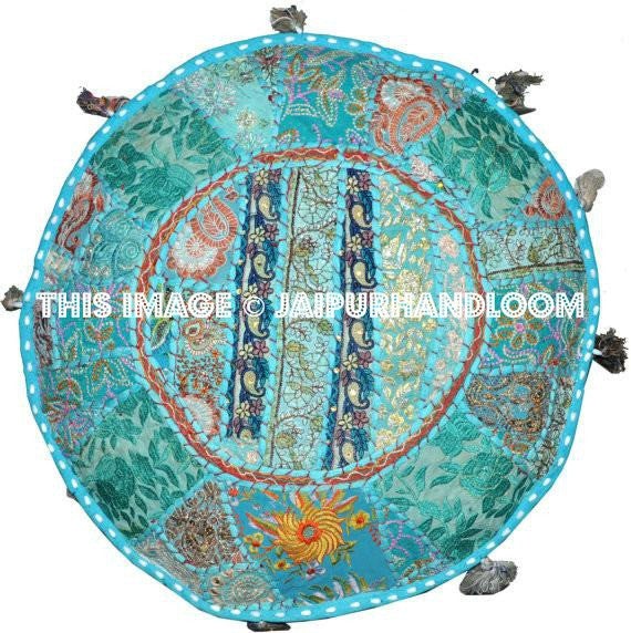 Blue pouf Ottoman-Jaipur Handloom