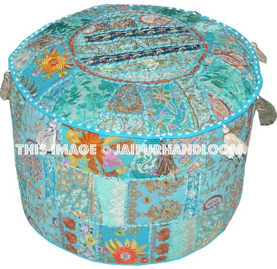 Blue pouf Ottoman-Jaipur Handloom