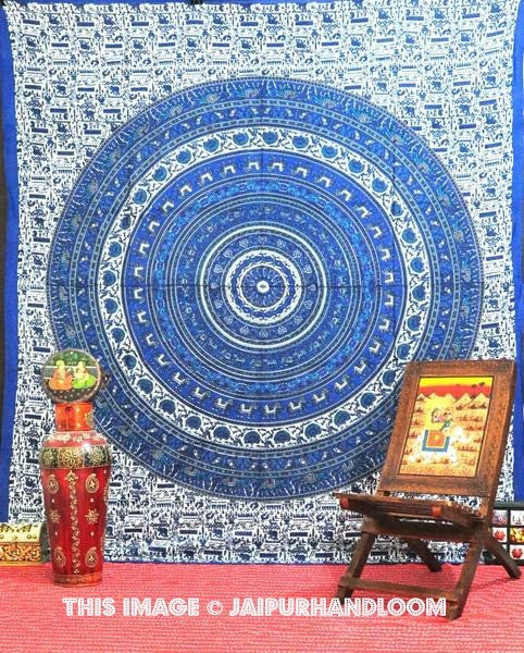 Blue psychedelic dorm tapestry cool college room wall hanging poster-Jaipur Handloom