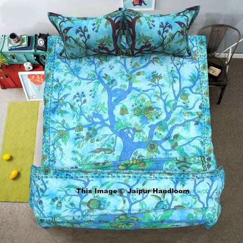 Blue tree of life 4pc bedding set with duvet cover, bed cover and pillows-Jaipur Handloom