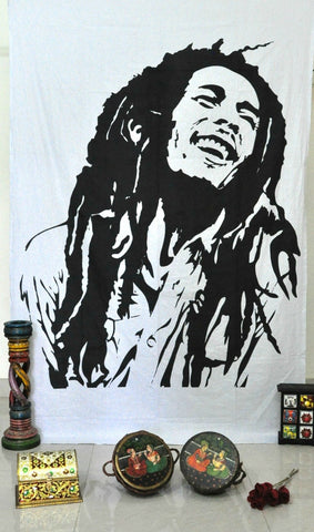 Bob Marley Wall Tapestry Bob Marley Black & White Laughing Poster-Jaipur Handloom