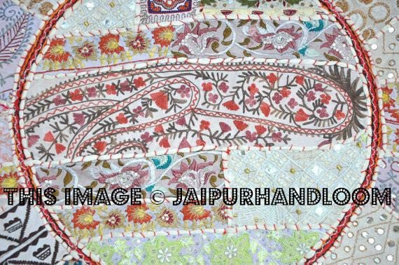 Bohemian 17" Round Floor Pillow Cushion Indian embroidered Vintage Foot Stool Bean Bag-Jaipur Handloom
