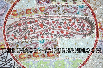 Bohemian 17" Round Floor Pillow Cushion Indian embroidered Vintage Foot Stool Bean Bag-Jaipur Handloom