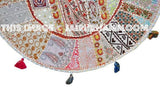 Bohemian 17" Round Floor Pillow Cushion Indian embroidered Vintage Foot Stool Bean Bag-Jaipur Handloom
