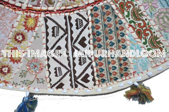 Bohemian 17" Round Floor Pillow Cushion Indian embroidered Vintage Foot Stool Bean Bag-Jaipur Handloom