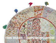 Bohemian 17" Round Floor Pillow Cushion Indian embroidered Vintage Foot Stool Bean Bag-Jaipur Handloom