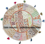 Bohemian 17" Round Floor Pillow Cushion Indian embroidered Vintage Foot Stool Bean Bag-Jaipur Handloom