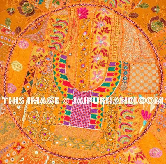 Bohemian 32" Round floor pillow seating Bohemian Patchwork ottoman bean bag
