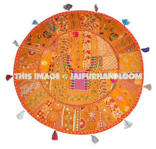 Bohemian 32" Round floor pillow seating Bohemian Patchwork ottoman bean bag
