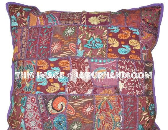 Bohemian Accent Pillows for couch Purple Patchwork Dining Chair Pillows-Jaipur Handloom