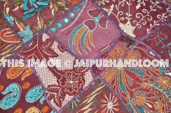 Bohemian Accent Pillows for couch Purple Patchwork Dining Chair Pillows-Jaipur Handloom