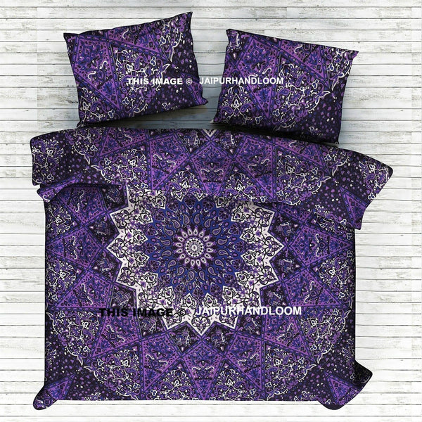 Bohemian Bedspreads and Bed covers with matching pillows in purple-Jaipur Handloom