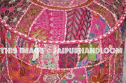 Bohemian Embroidered Pouf Ottoman in Pink Footstool Cover-Jaipur Handloom