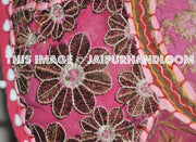 Bohemian Embroidered Pouf Ottoman in Pink Footstool Cover-Jaipur Handloom