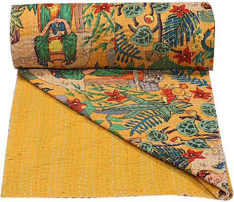 Bohemian Frida Kahlo Kantha Quilt Bed Cover - A Christmas Gift