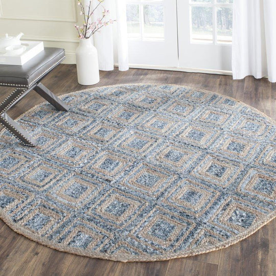 Braided Denim Jute Bedroom Round Rug 5 ft X 5 ft | Jaipur Handloom