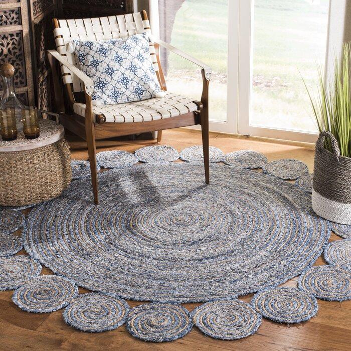 Braided Denim Jute Bedroom Round Rugs 4 Feet