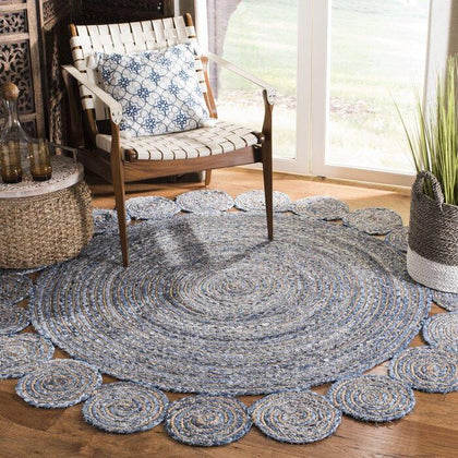 Braided Denim Jute Bedroom Round Rugs 4 Feet