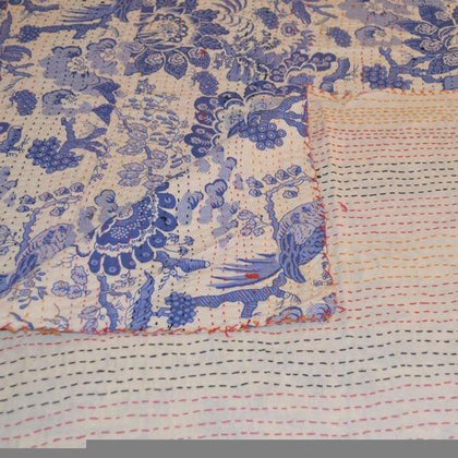 Bohemian Kantha Quilt Indian Patchwork Kantha Throw in Twin Size-Jaipur Handloom