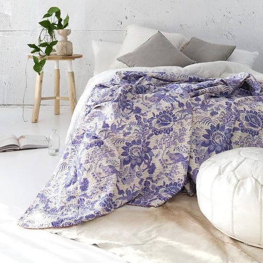 Bohemian Kantha Quilt Indian Patchwork Kantha Throw in Twin Size-Jaipur Handloom