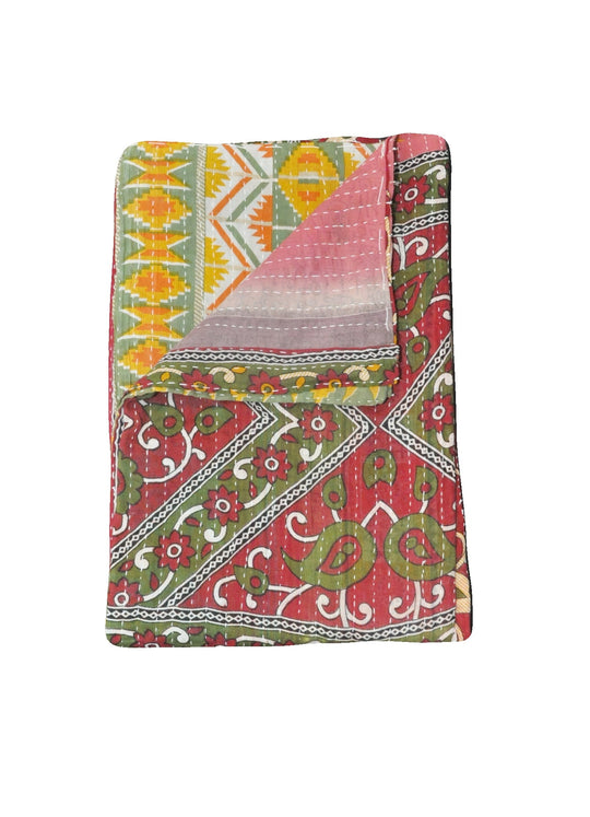 Bohemian Kantha Sofa Throw Blanket Vintage Sari Kantha Quilt Coverlet