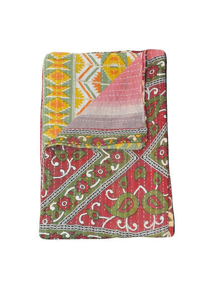 Bohemian Kantha Sofa Throw Blanket Vintage Sari Kantha Quilt Coverlet