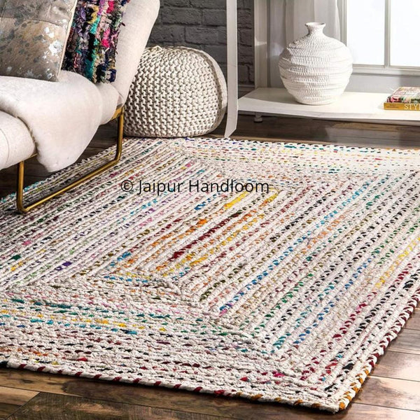 Bohemian Living Room Area Carpet Braided Chindi Rug | 3' X 4' feet-Jaipur Handloom