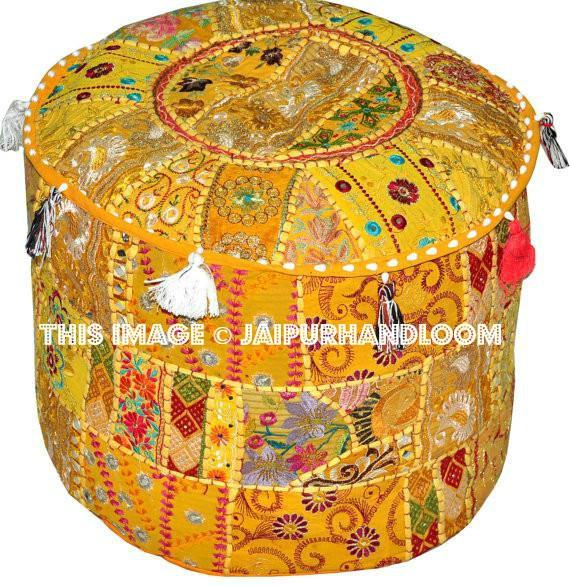 Bohemian Patch Work Pouf Ottoman-Jaipur Handloom