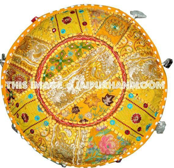 Bohemian Patch Work Pouf Ottoman-Jaipur Handloom