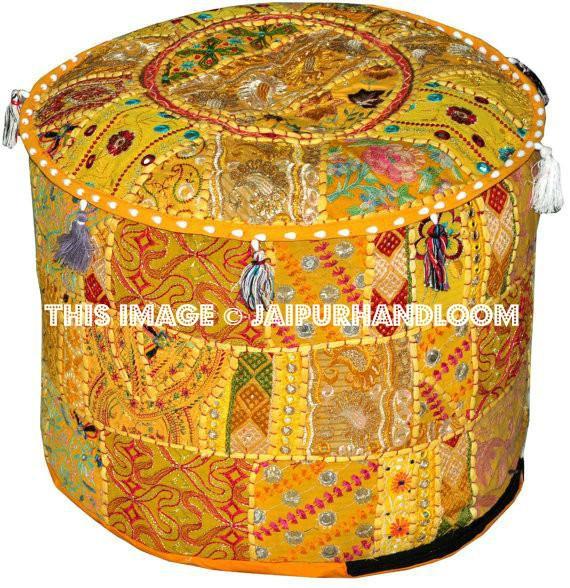 Bohemian Patch Work Pouf Ottoman-Jaipur Handloom