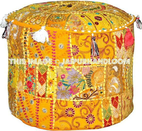 Bohemian Patch Work Pouf Ottoman-Jaipur Handloom