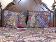 Bohemian Patchwork Bed cover in queen size Brown Embroidered Tapestries-Jaipur Handloom