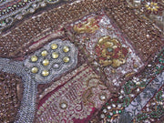 Bohemian Patchwork Bed cover in queen size Brown Embroidered Tapestries-Jaipur Handloom
