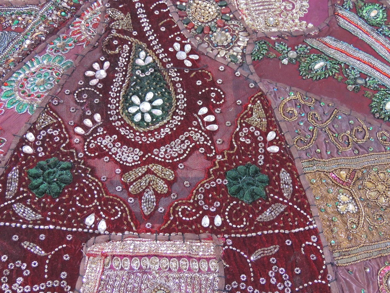Bohemian Patchwork Bed cover in queen size Brown Embroidered Tapestries-Jaipur Handloom