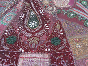 Bohemian Patchwork Bed cover in queen size Brown Embroidered Tapestries-Jaipur Handloom